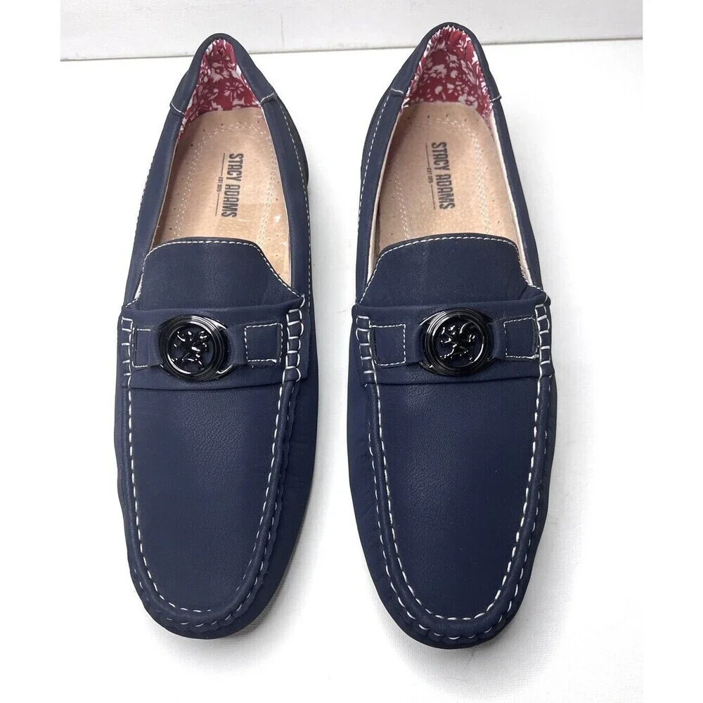 Stacy Adams Men's 10M Navy Moc Toe Bit Slip-on Driving Style Medallion Loafers - Picture 3 of 7